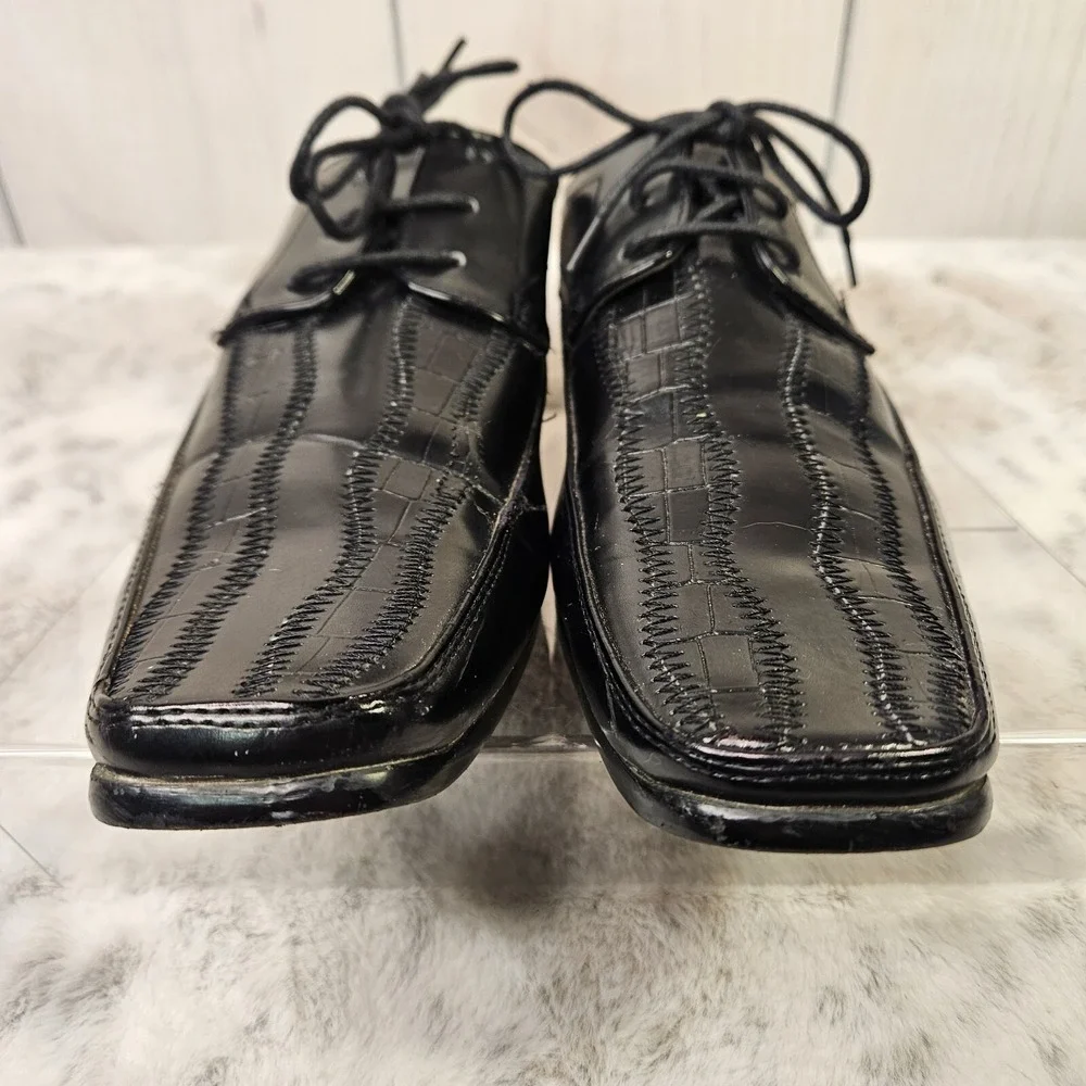 Tim Evans Black Faux Croc Square Toe Dress Shoes 8 Business Dark Acacemia Formal